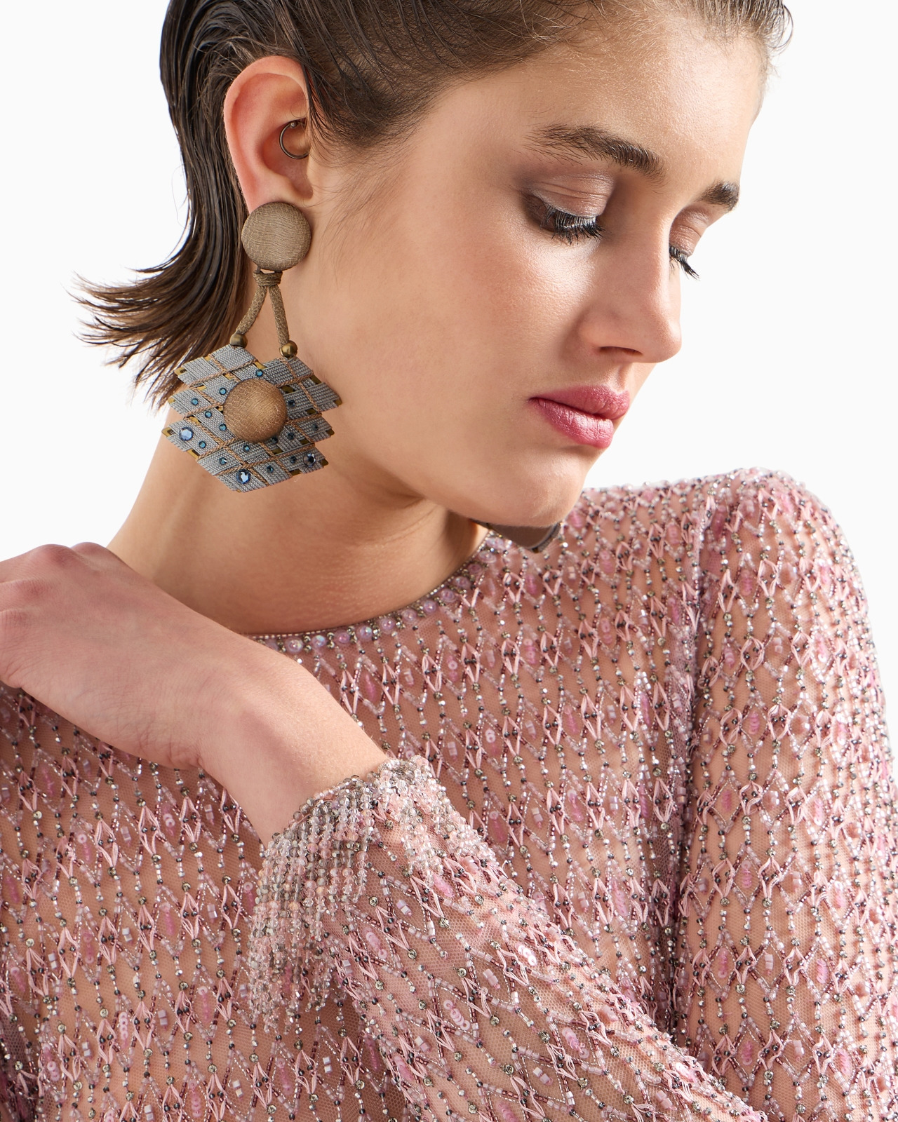 Crew-neck jumper in tulle with crystal embroidery - 6