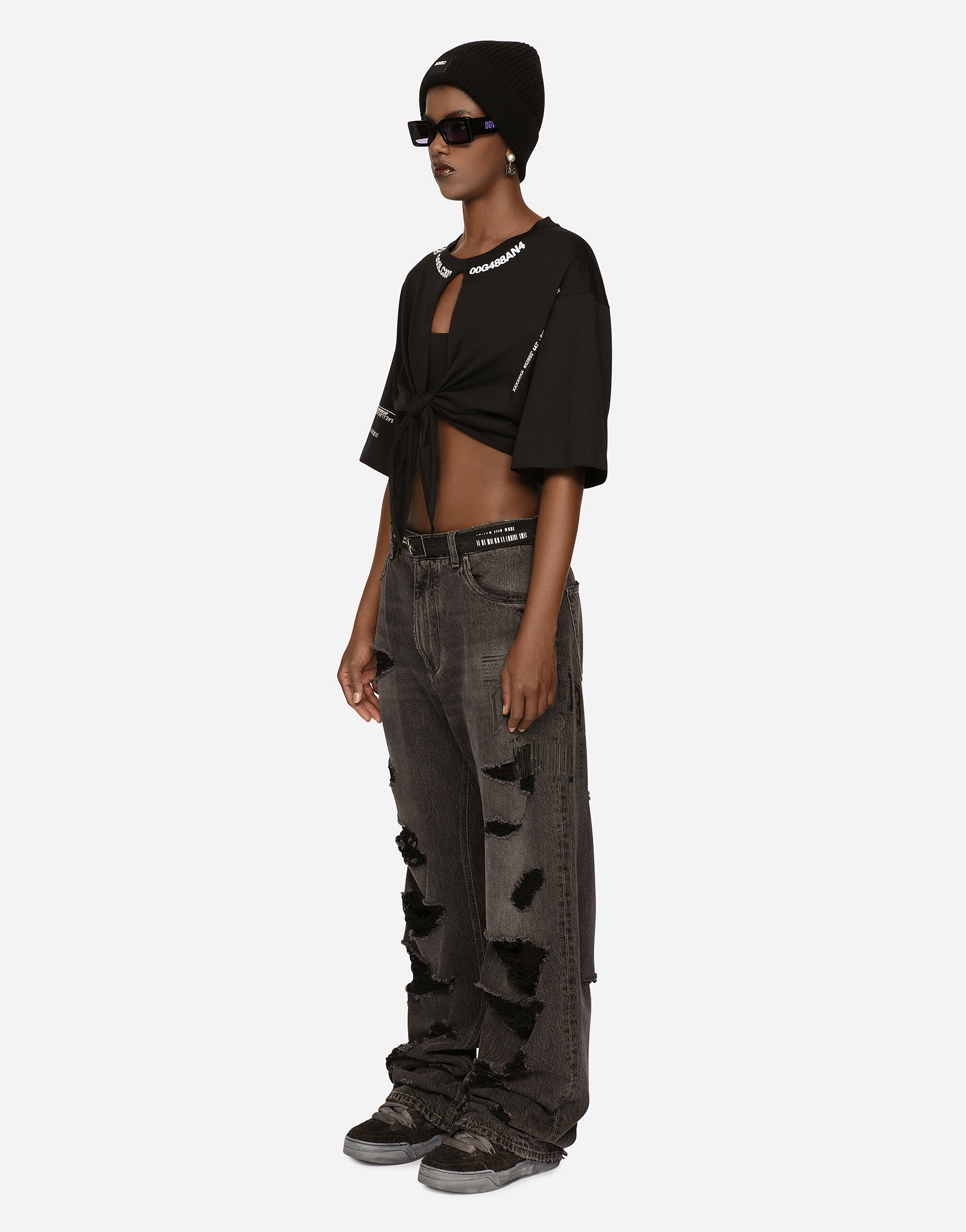 Wide-leg denim jeans with ripped details and abrasions DGVIB3 - 2