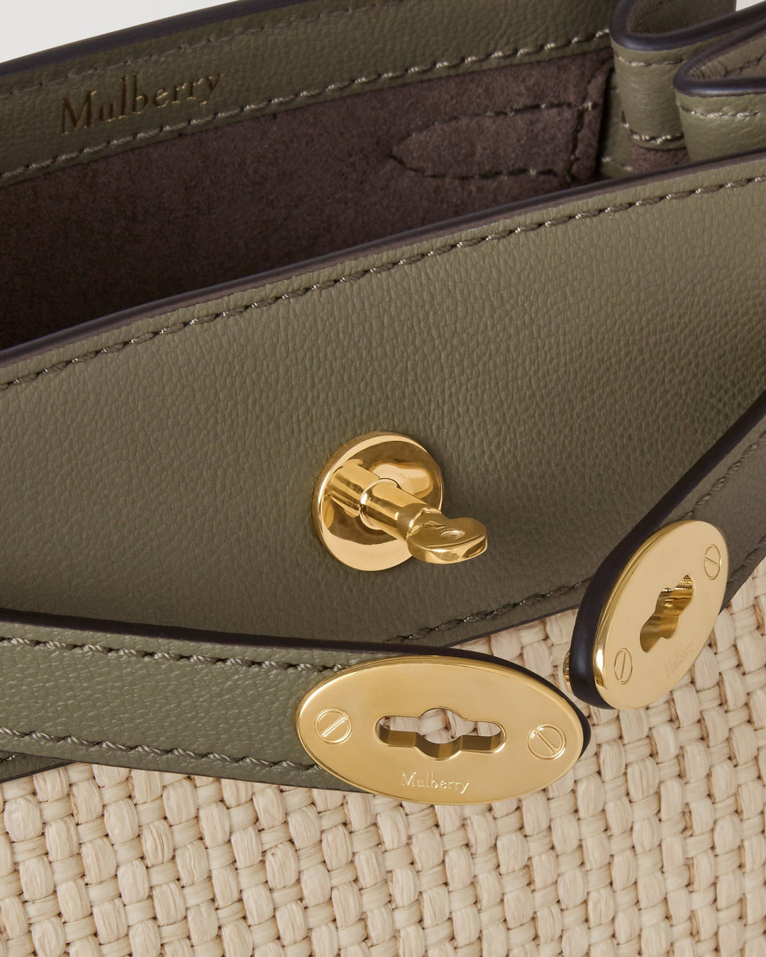 Mini Islington Bucket Linen Green & Natural Raffia & Leather - 6