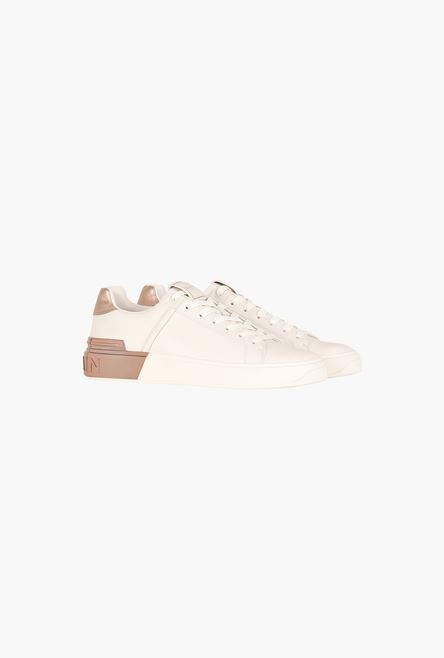 White calfskin and metallic pink leather B-Court sneakers - 6