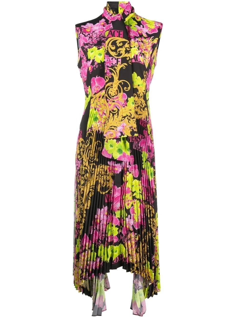 Logo Orchid-print midi dress - 1