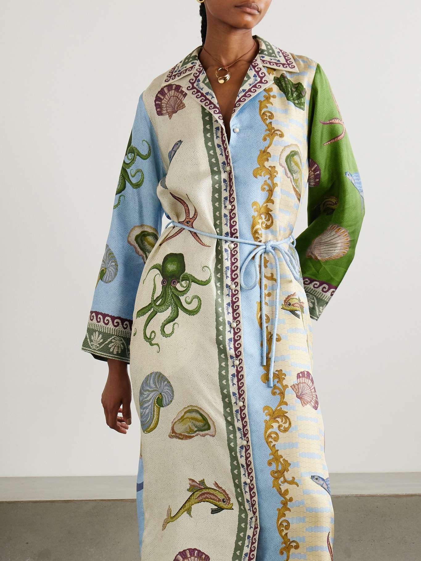 +  Sam Pauletto Bath House belted printed silk-twill midi shirt dress Multi - 3