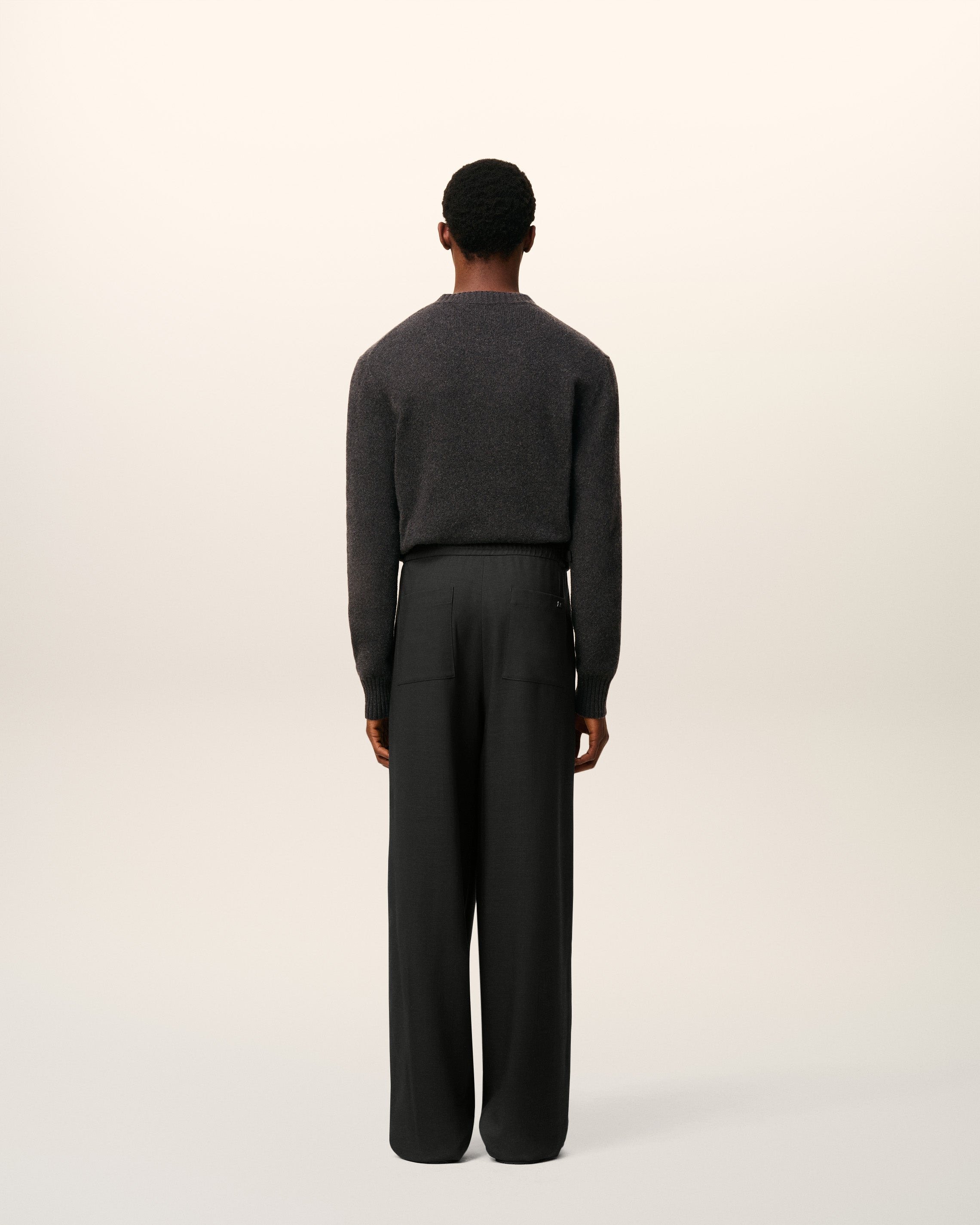 BLACK WOOL ELASTICATED TROUSERS - 4