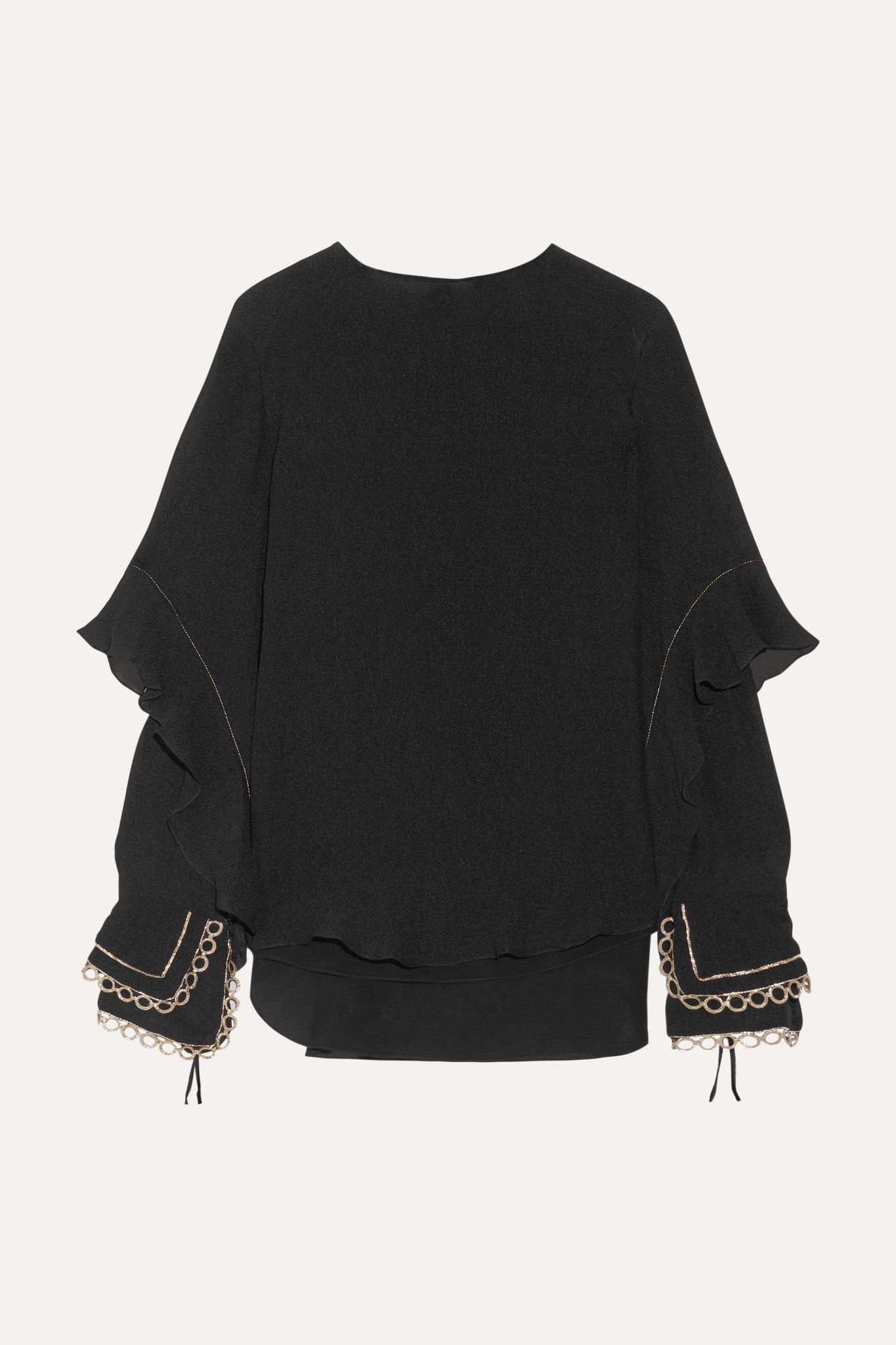 Ruffled metallic-trimmed silk-seersucker blouse  - 1