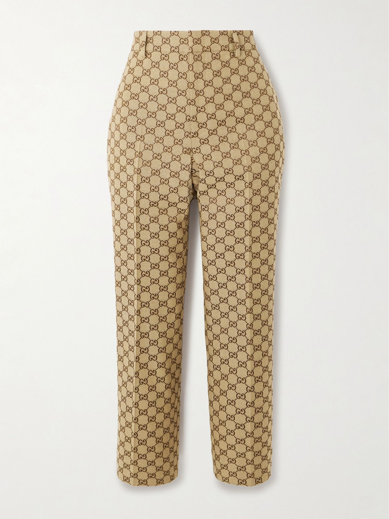 Cropped cotton-blend canvas-jacquard straight-leg pants Beige - 1