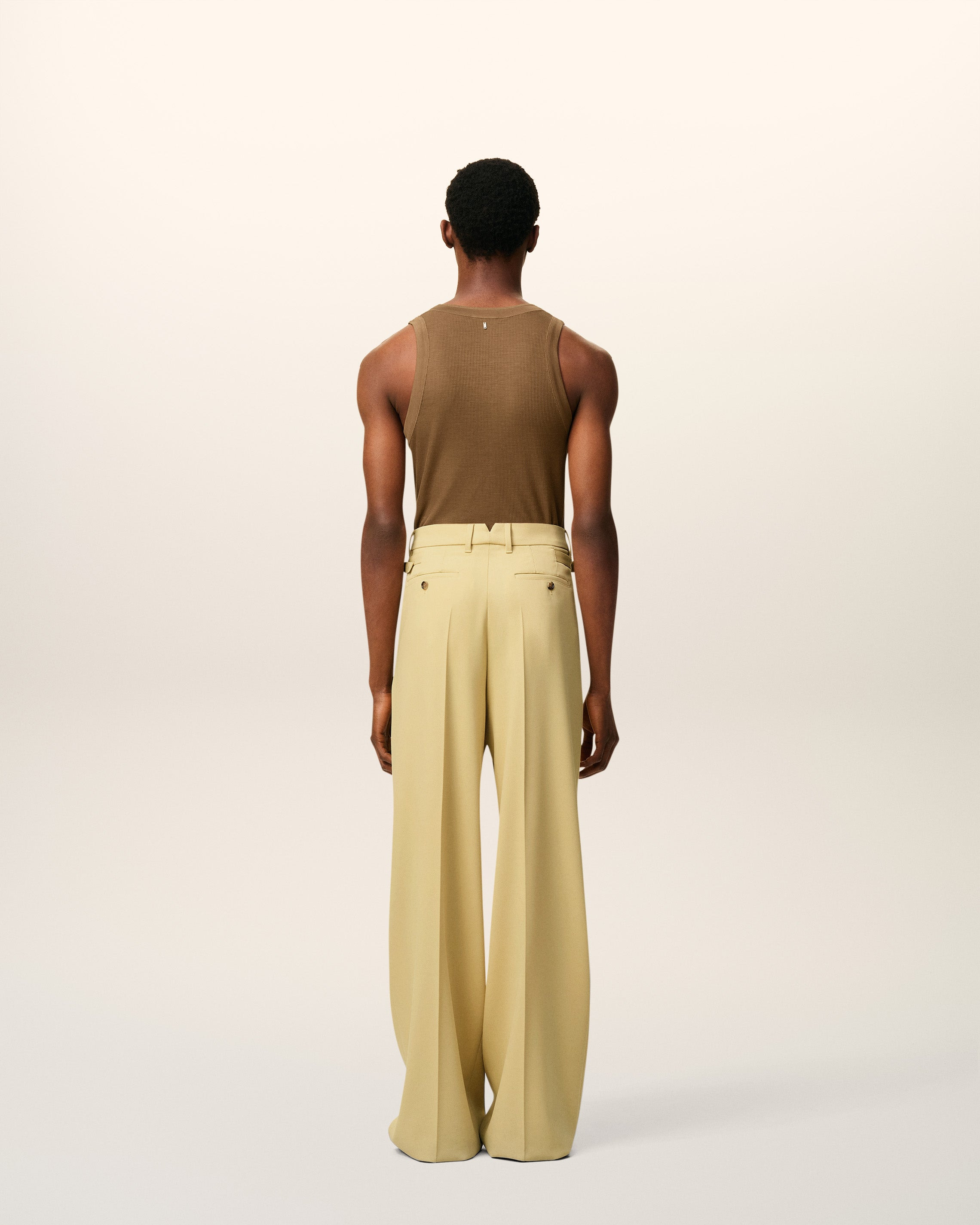 GREEN WOOL LOW WAIST WIDE TROUSERS - 4