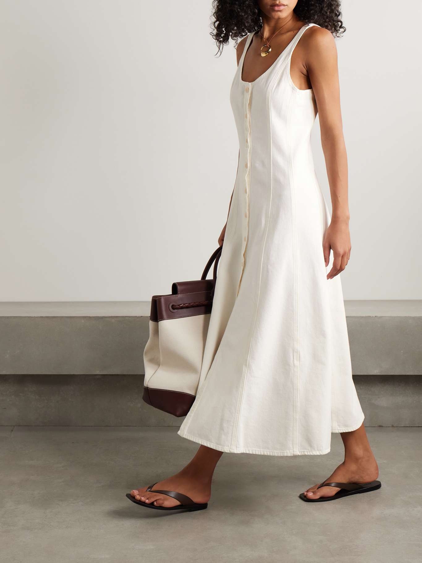 Rosetta paneled denim midi dress Off-white - 2