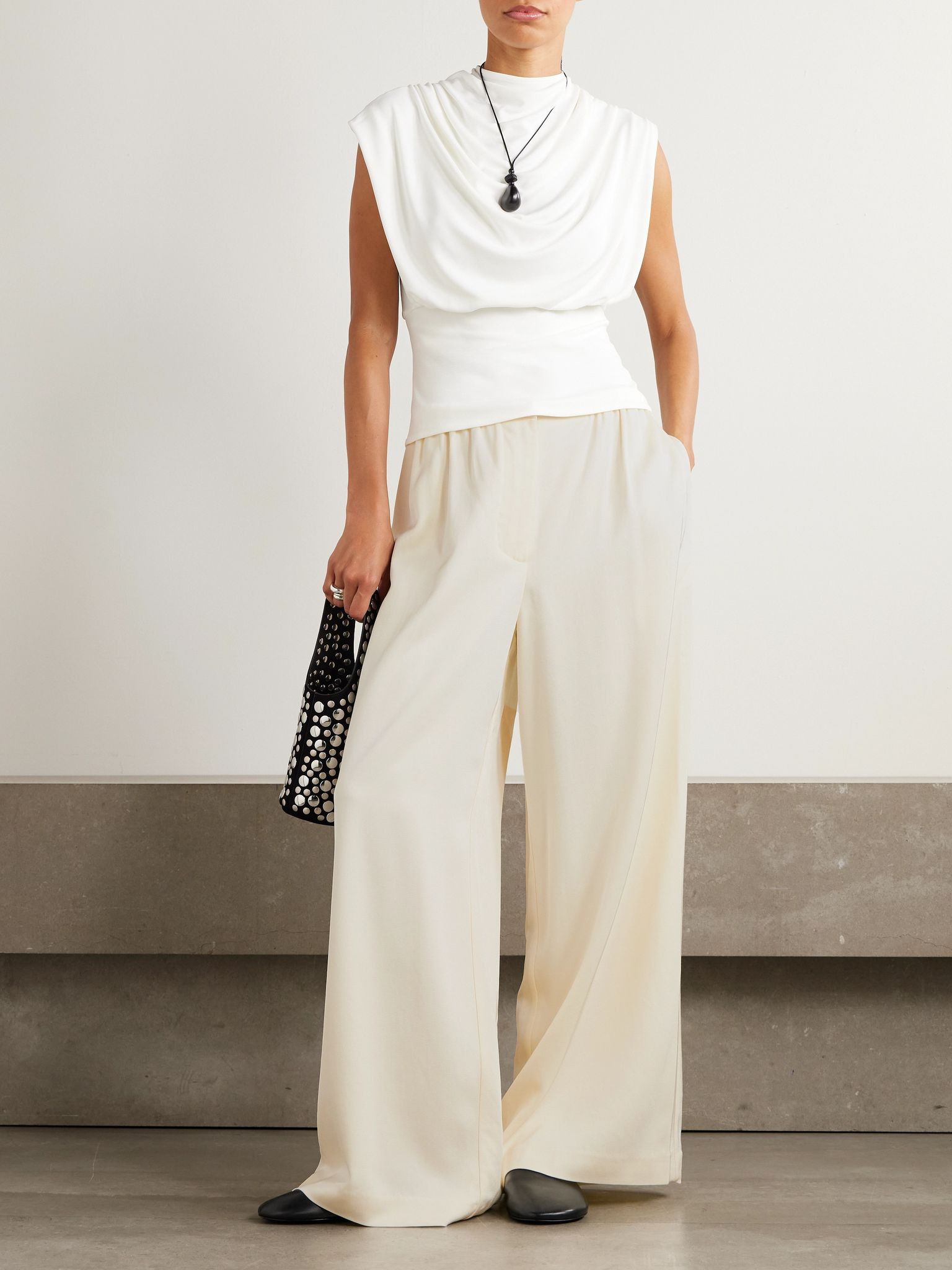 Meadow pleated twill wide-leg pants White - 2