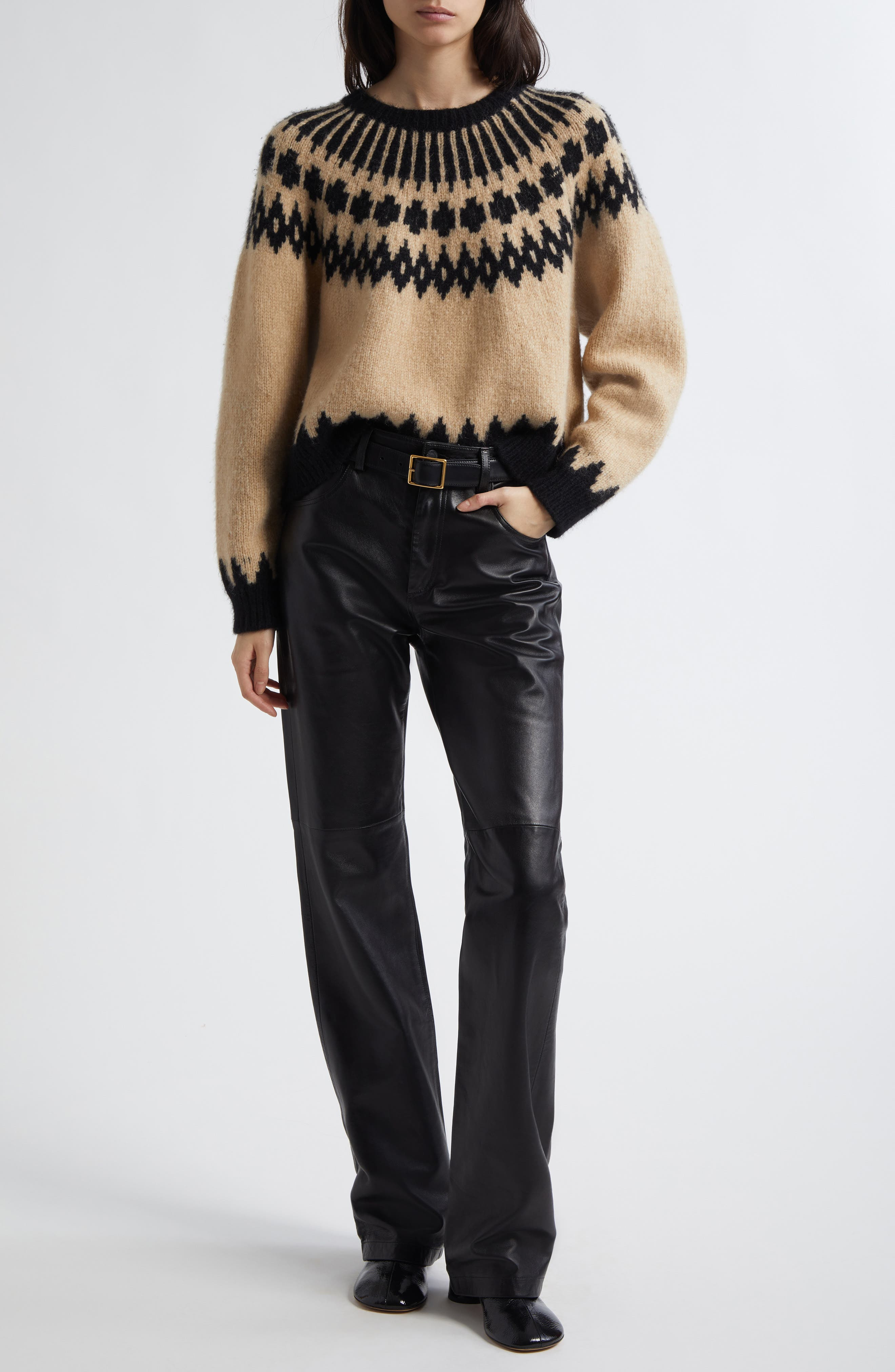 Nili Lotan Joan Straight Leg Leather Pants in Black at Nordstrom - 2