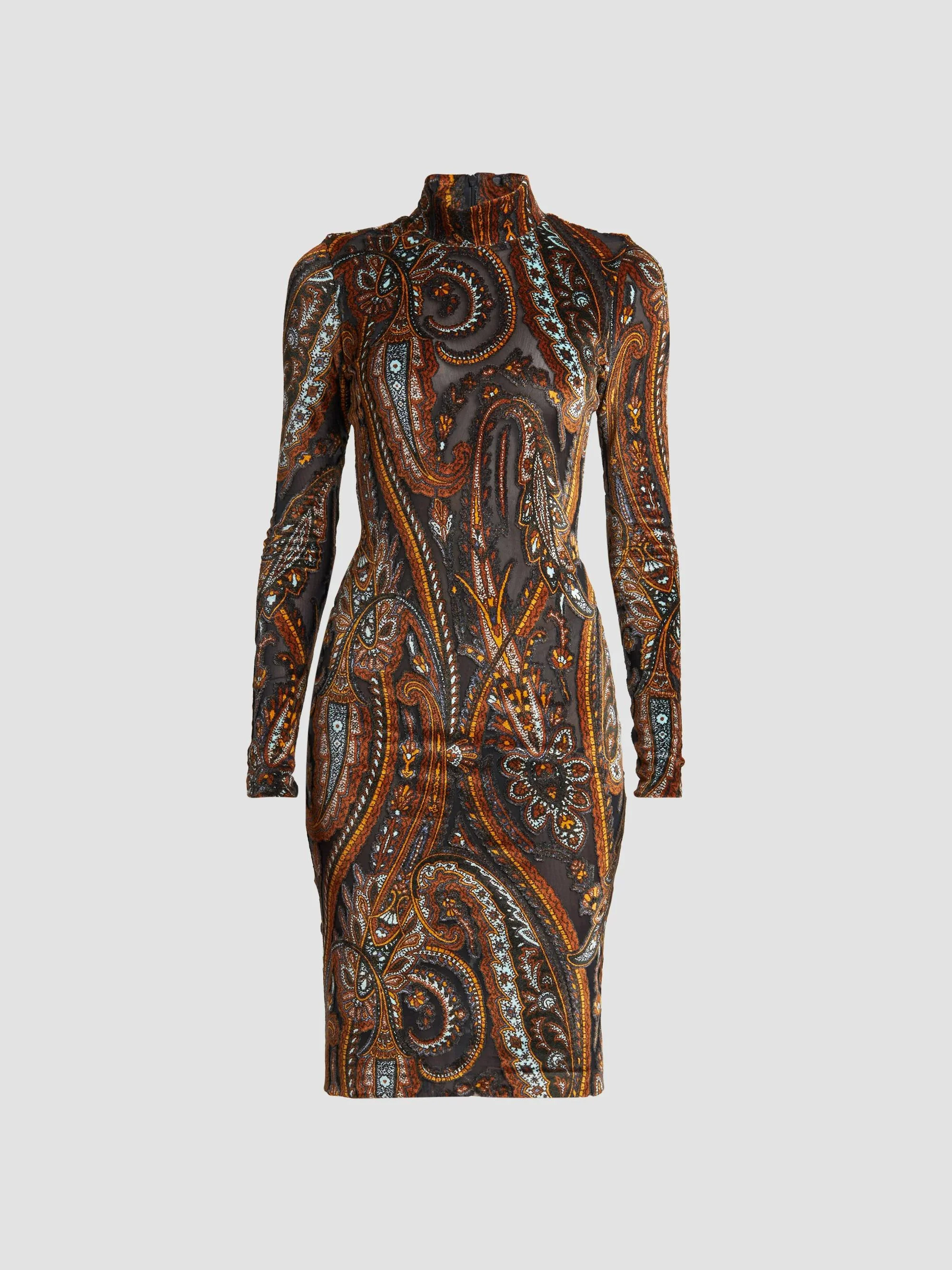 Women's Velvet Paisley Sheer Knee-Length Dress - Multi - 1