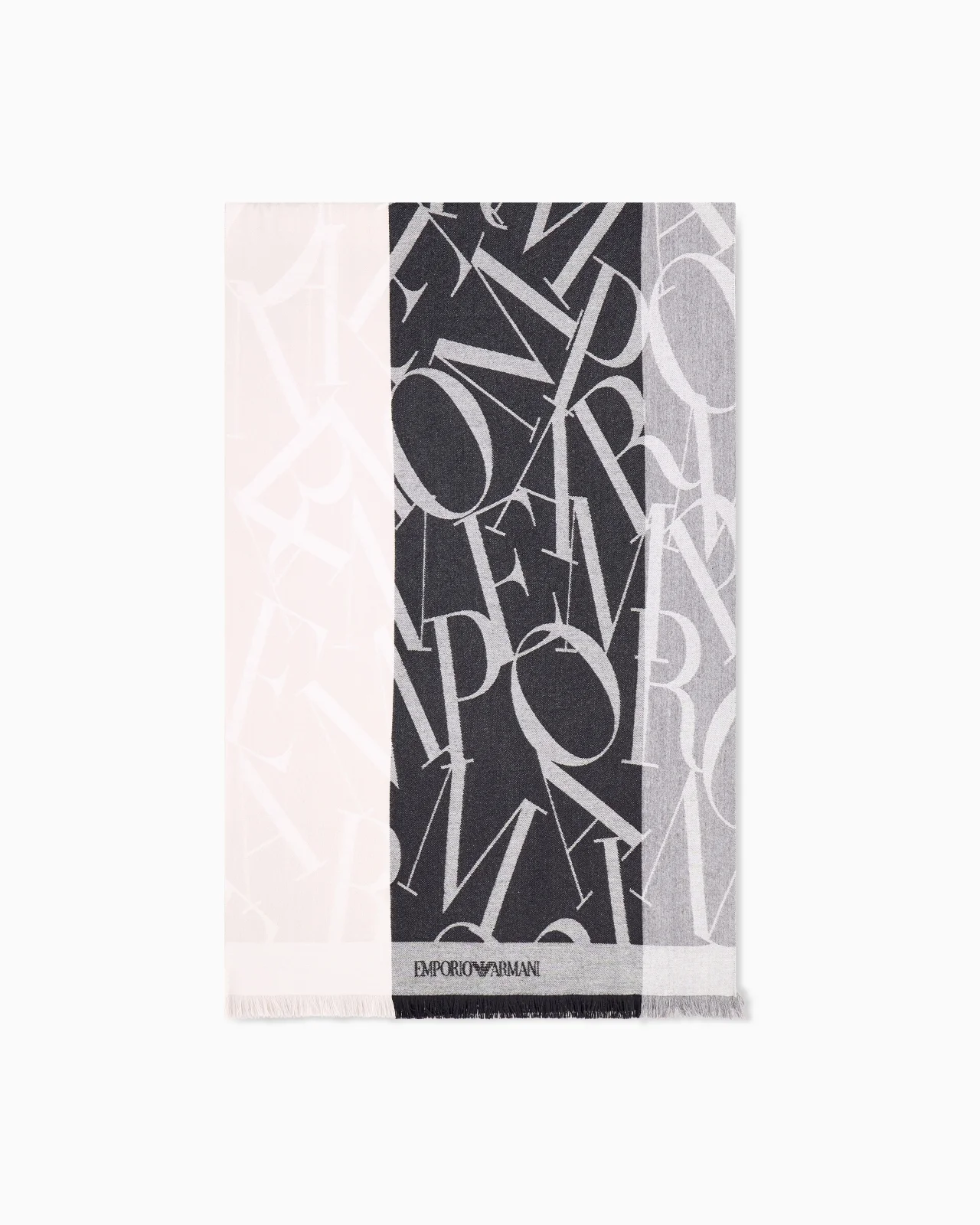 JACQUARD LOGO STOLE IN WOOL AND CASHMERE WITH FRINGED EDGES - 1