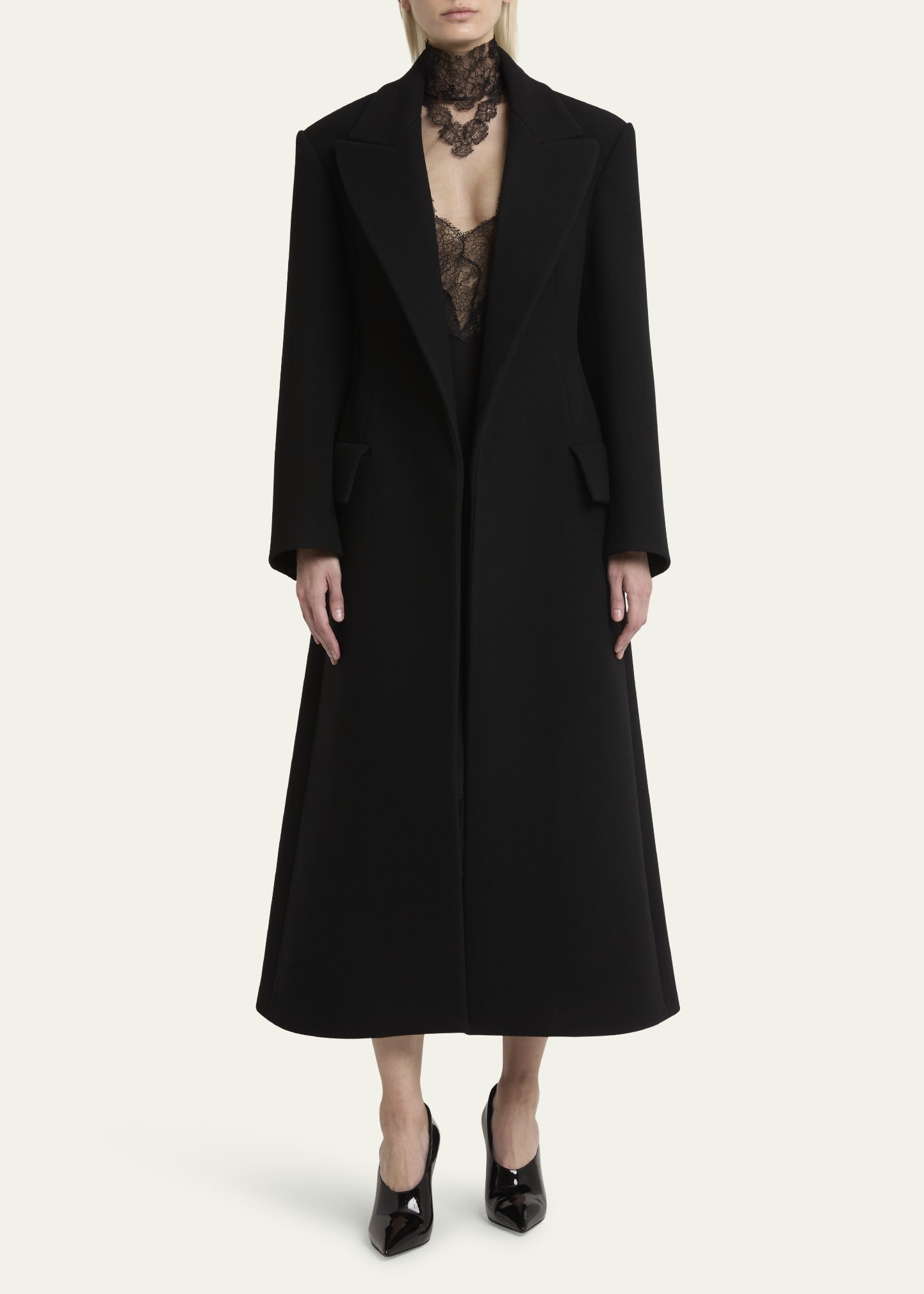 Wide Lapel Long Wool Overcoat - 2