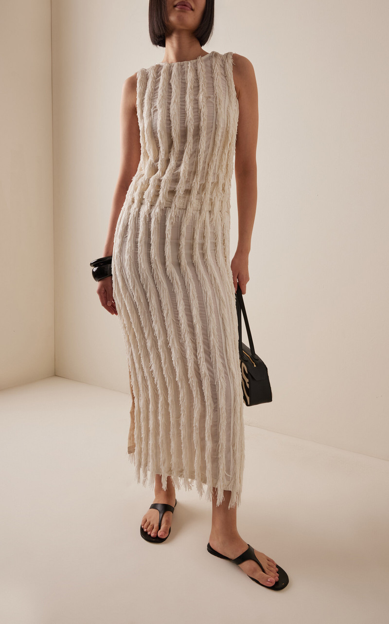 ZANKOV Jane Fringed Silk Maxi Skirt white outlook