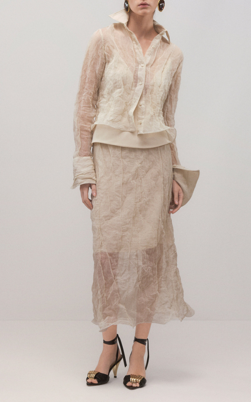 BRANDON MAXWELL The Billie Shrunken Metallic Organza Shirt off-white outlook