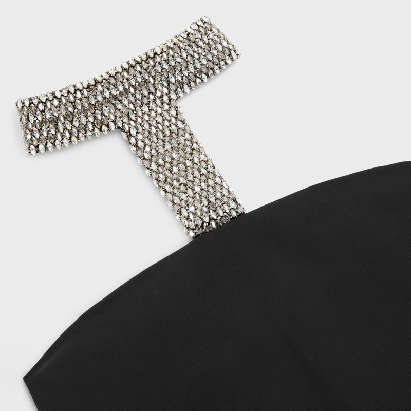 Embroidered harness dress in Satin back crepe 3