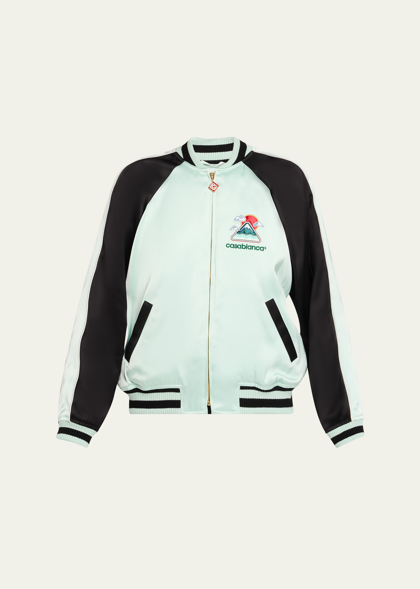 Embroidered Bicolor Satin Bomber Jacket - 1