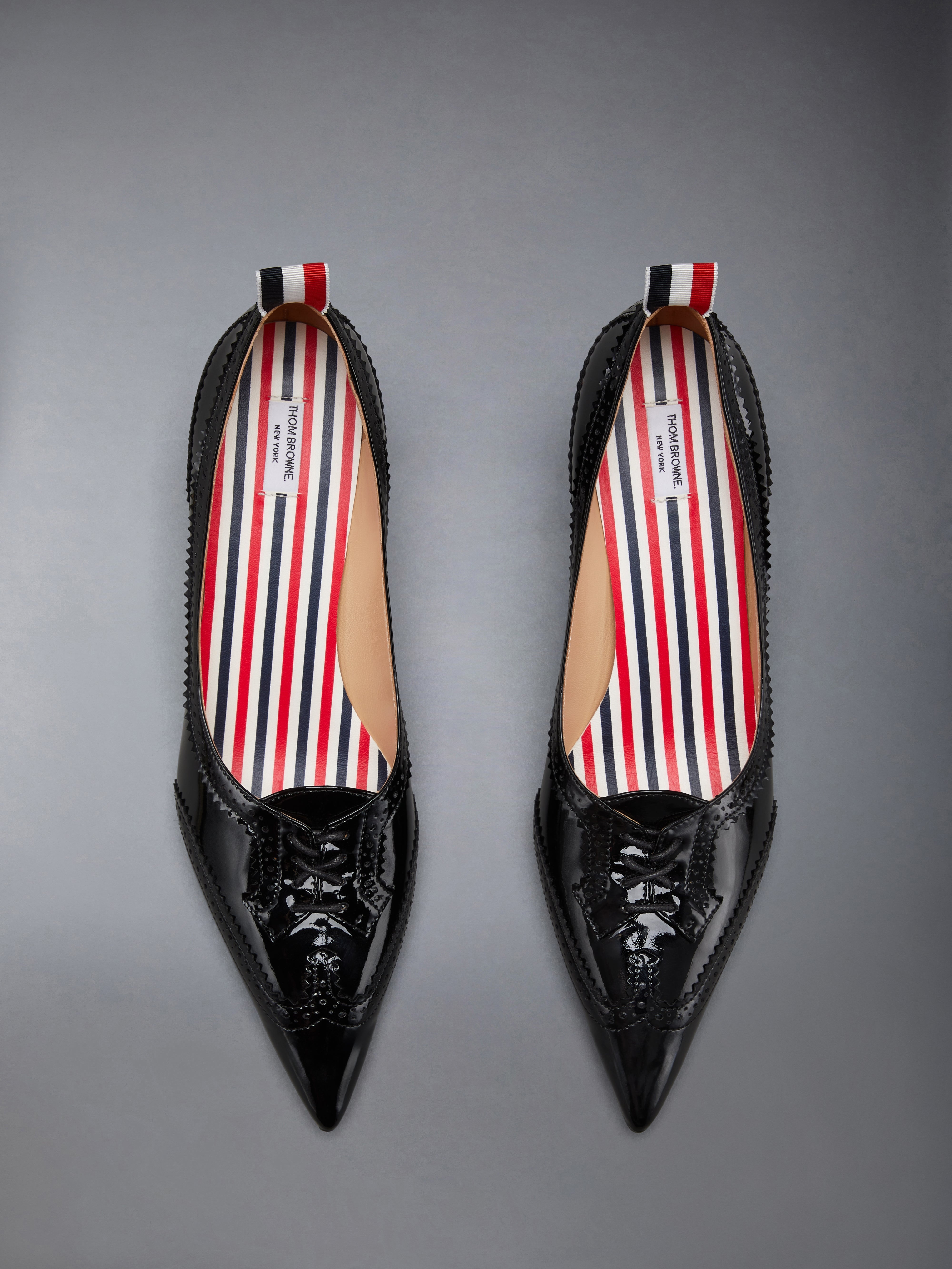 SOFT PATENT LEATHER WINGTIP 50MM CURVED HEEL PUMP - 5