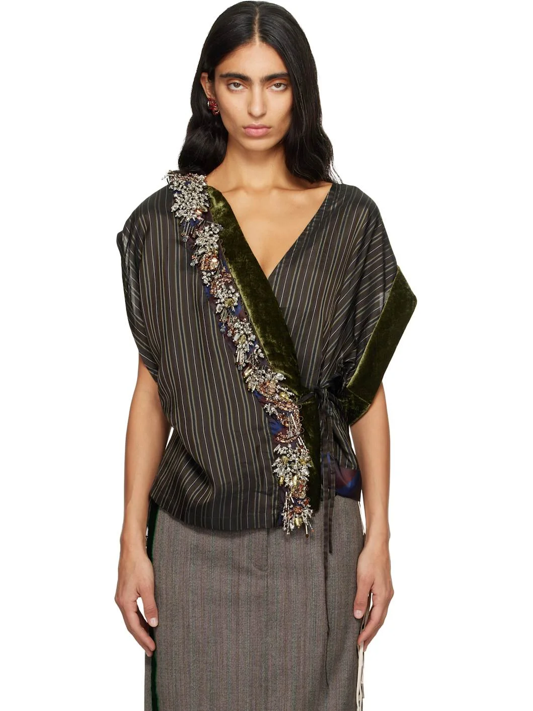 Brown Embellished Blouse - 1