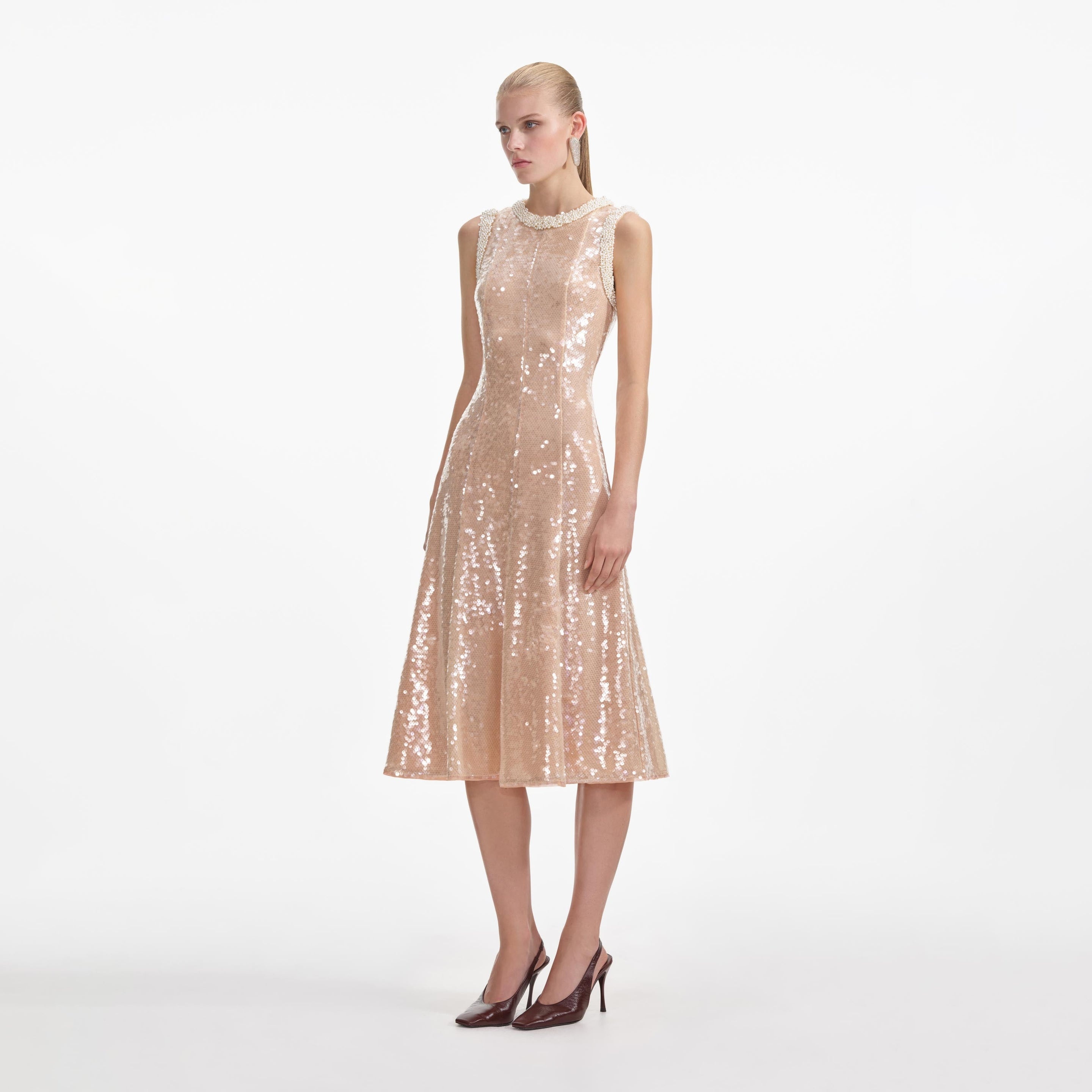 Sequin Pearl Trim Midi Dress - 2