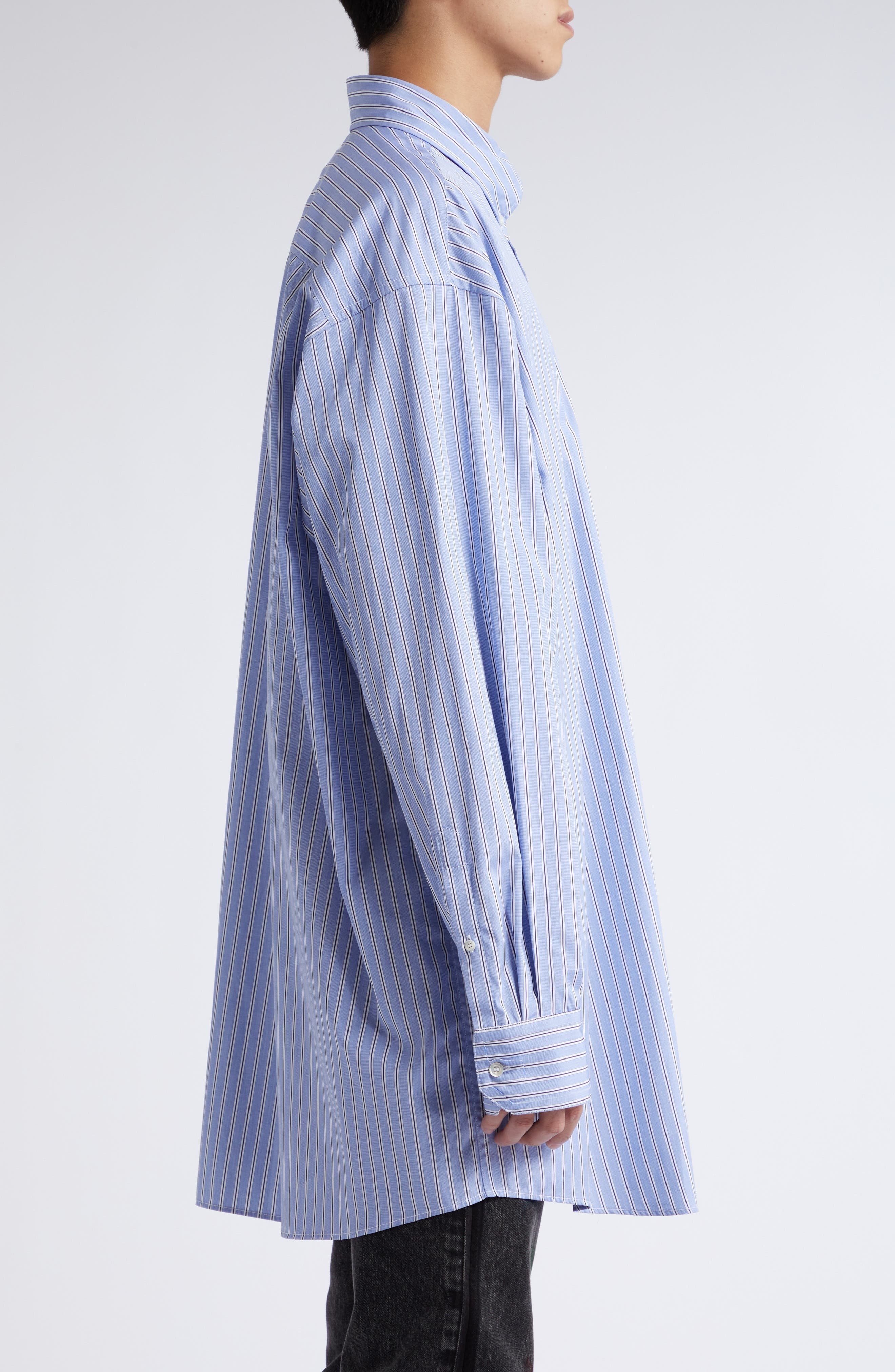 Stripe Oversize Organic Cotton Oxford Button-Down Shirt - 4