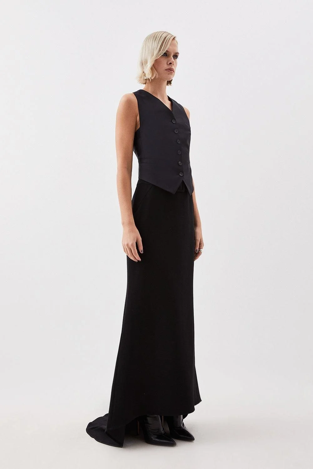Compact Stretch Viscose Asymmetric Maxi Skirt - 1