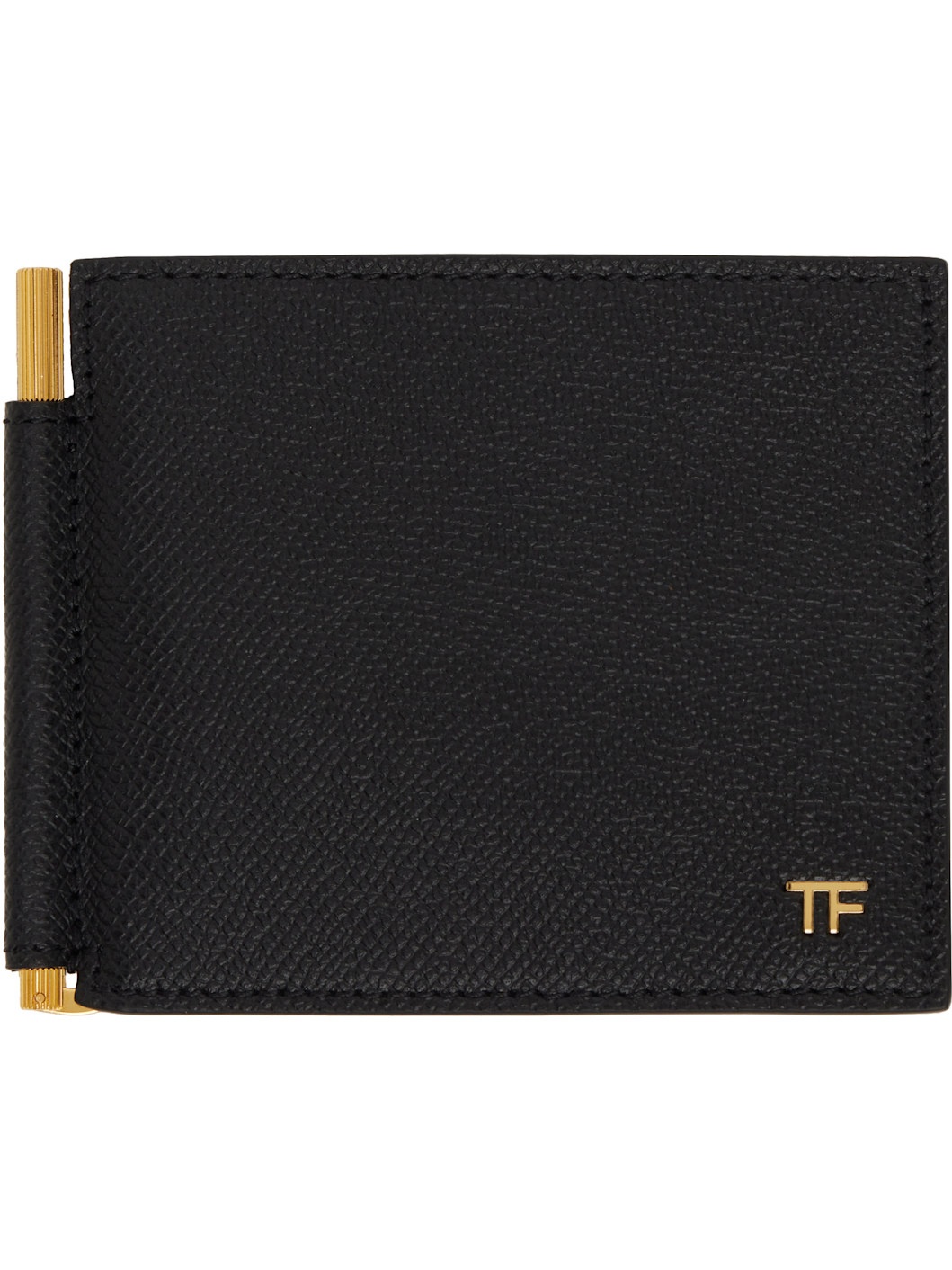Black Small Grain Leather Money Clip Wallet - 1