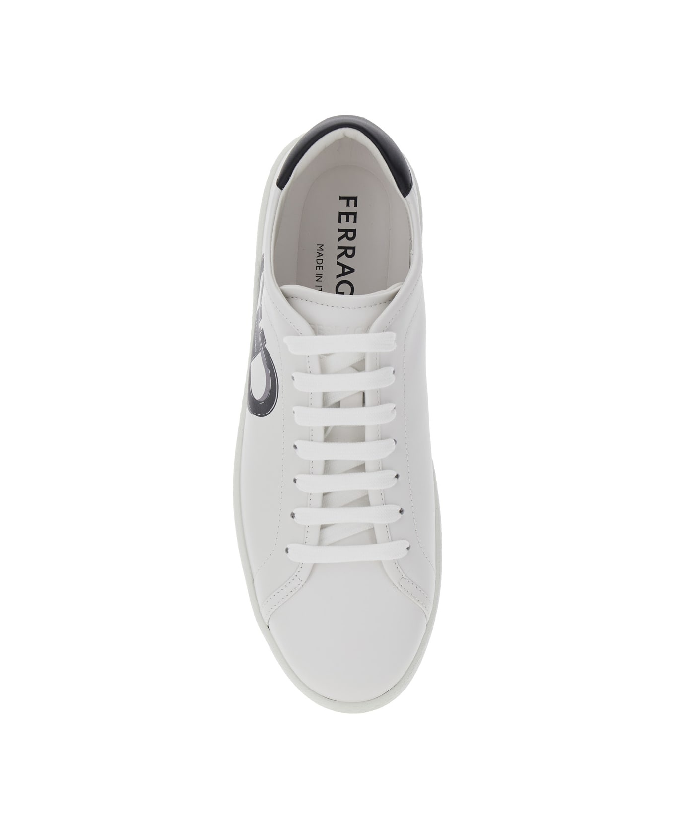 White Sneakers With Gancini Print On The Side And Contrasting Heel In Leather Man - 4
