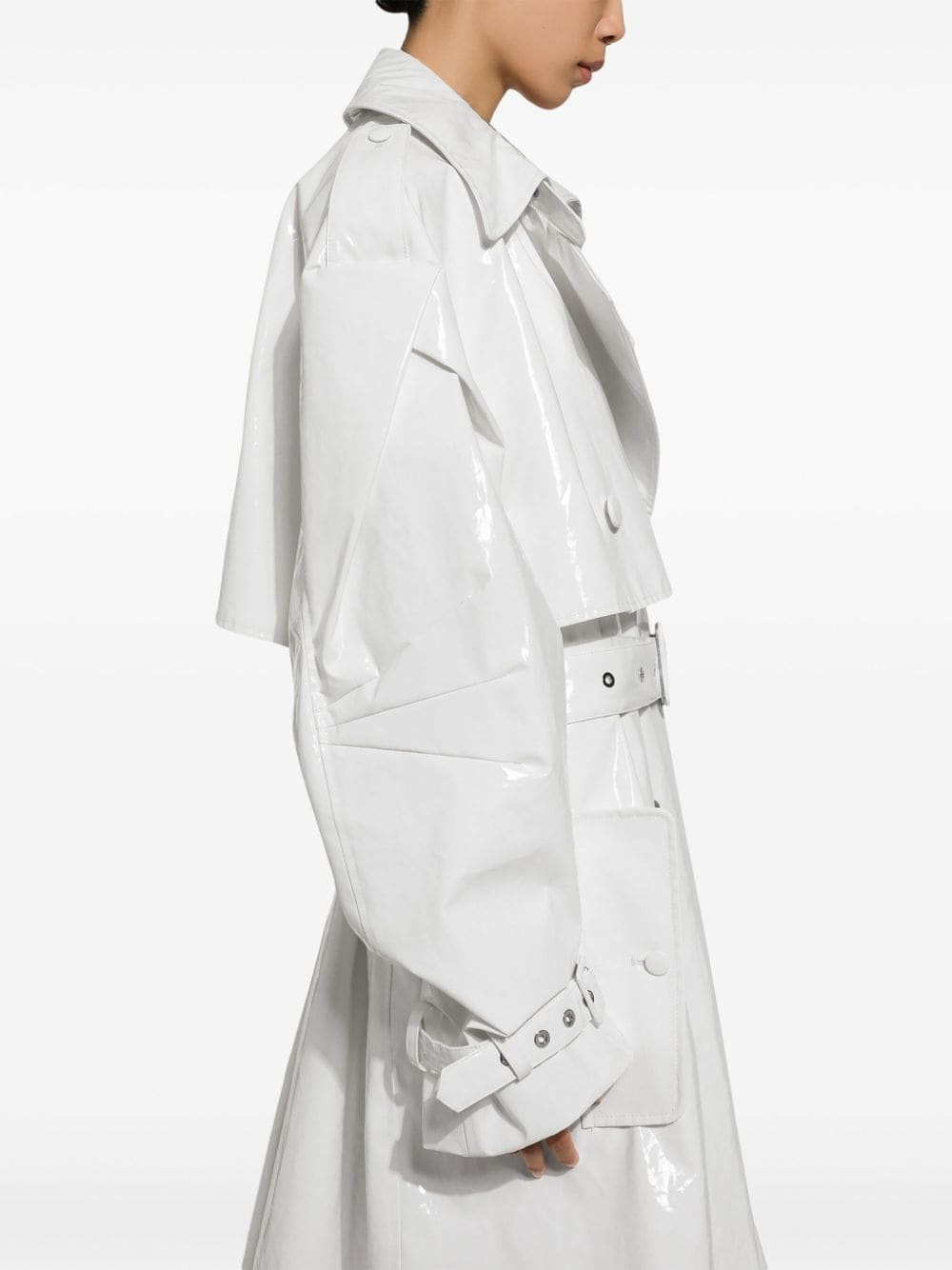 belted patent-finish trench coat - 5