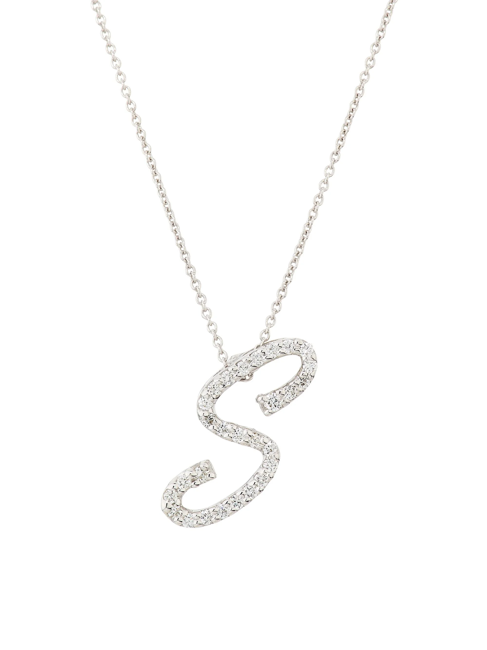 Women's Tiny Treasures Script Initial 18K White Gold, Ruby & 0.24-0.34 TCW Diamond Pendant Necklace - 1