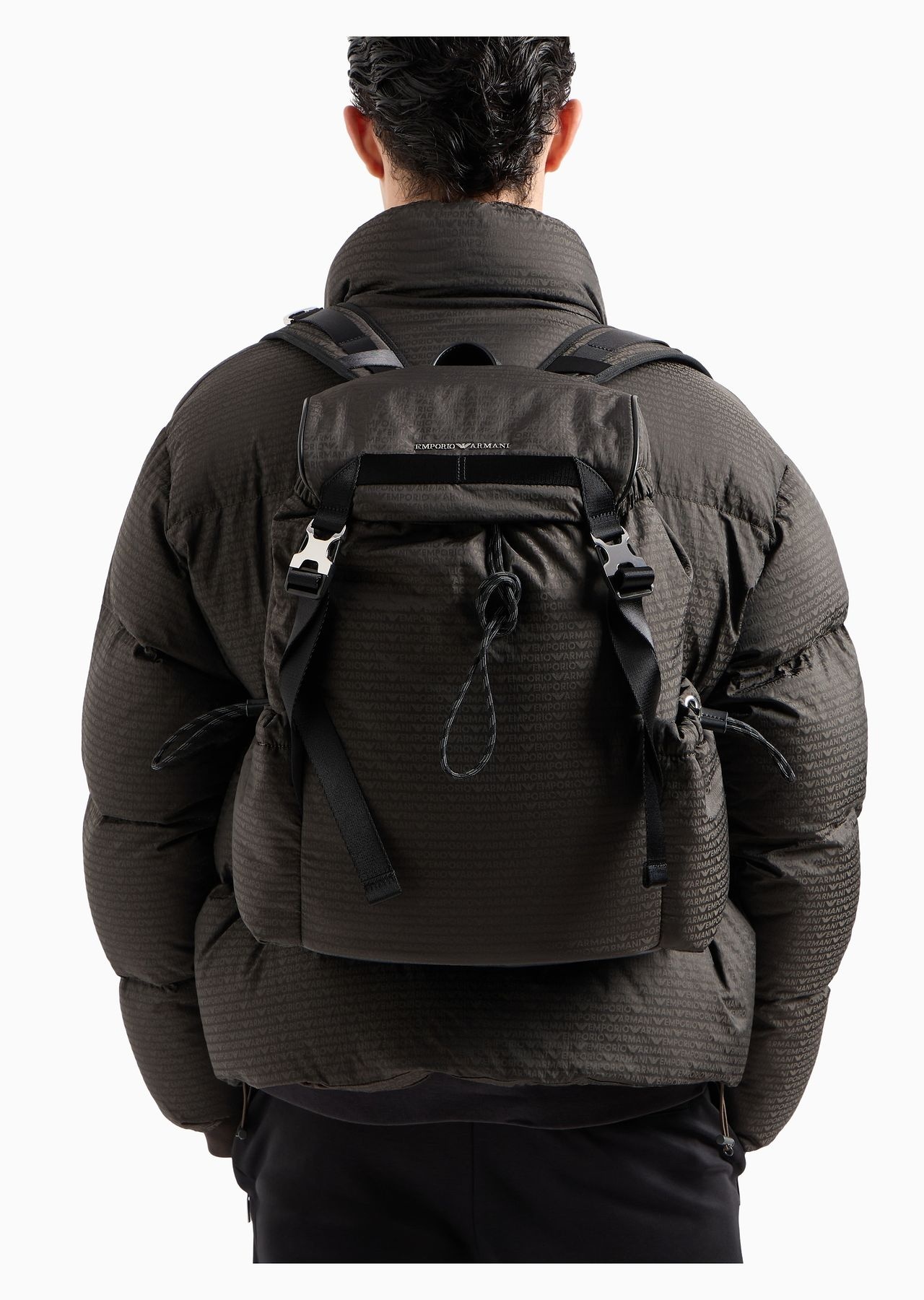 Nylon backpack with all-over, jacquard logo lettering - 6