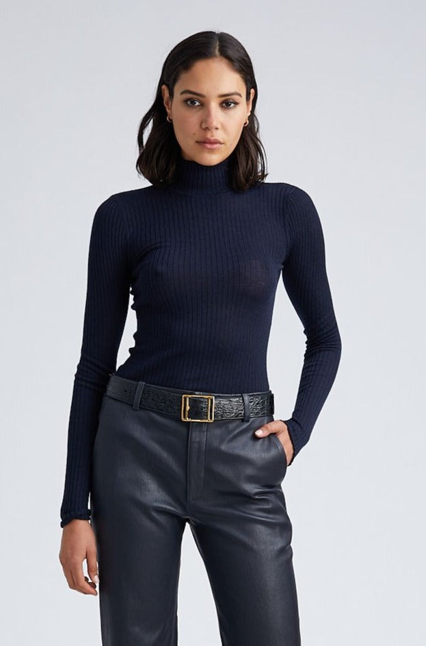 NAVY CASHMERE MOCK NECK - 5