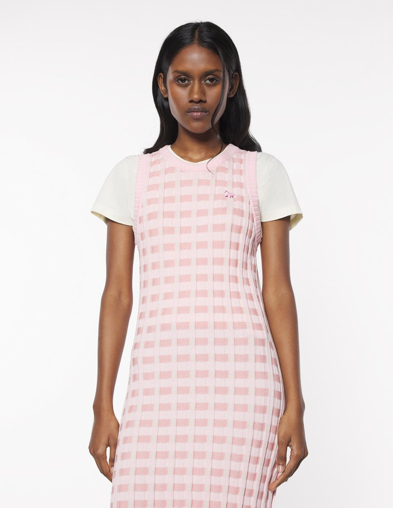 Maison Kitsuné CHECKED RIBBED SHORT DRESS outlook