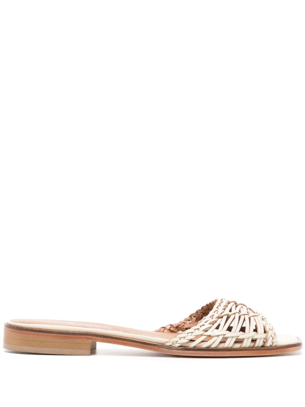 woven-strap flat leather sandals - 1