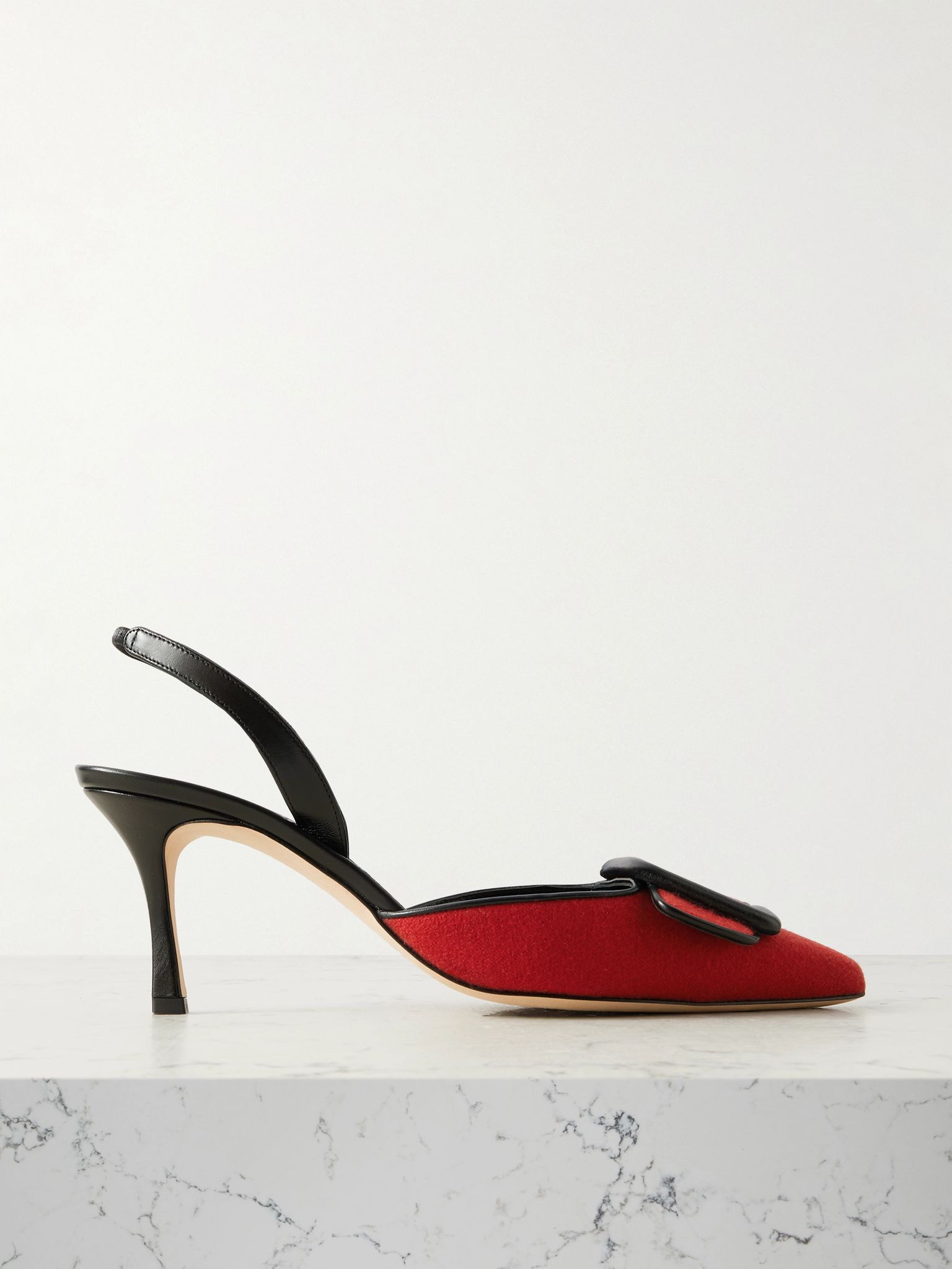 Mayslibi 70 buckled leather-trimmed velvet slingback pumps Red - 1