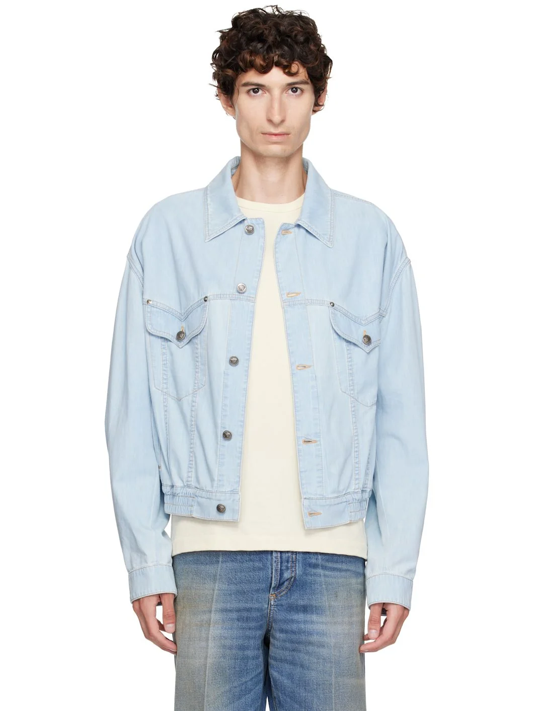 Blue Chambray Denim Bomber Jacket - 1