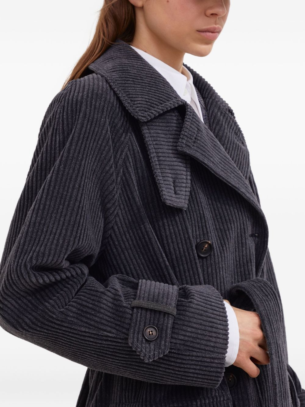 corduroy belted trench coat - 5