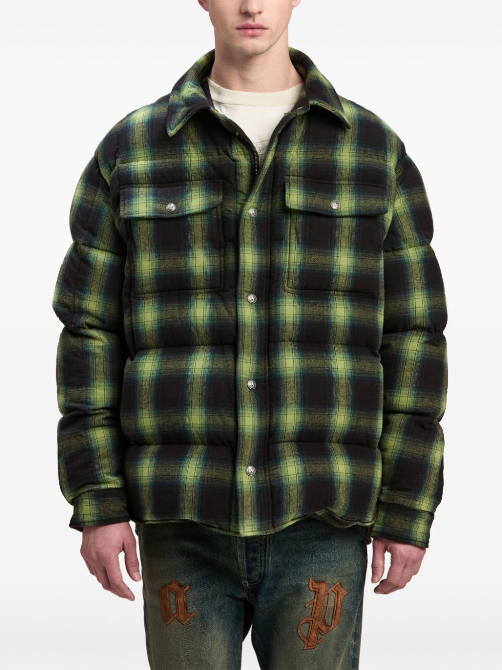 check-pattern padded shirt jacket - 3