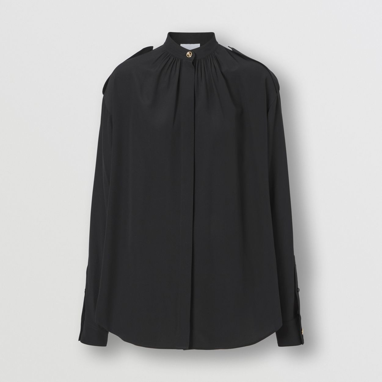 Epaulette Detail Silk Crepe de Chine Shirt - 1