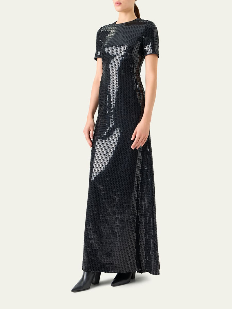 Short-Sleeve Corded Sequin Gown 4