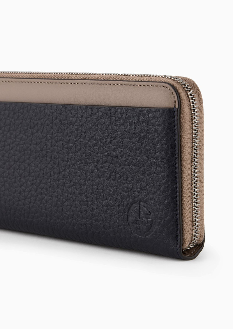Two-toned leather wallet with wraparound zip 4