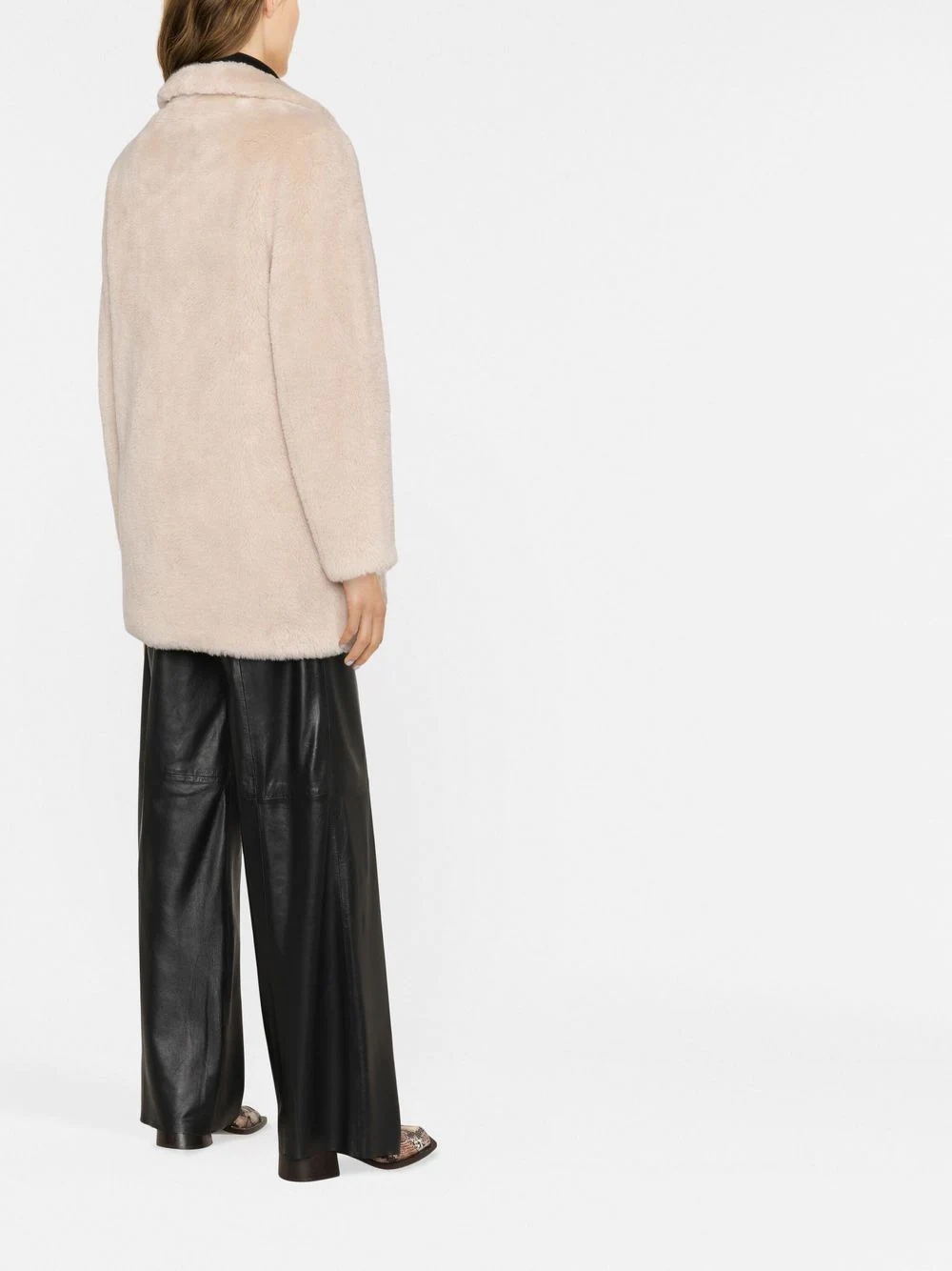 shearling-trim single-breasted coat - 3