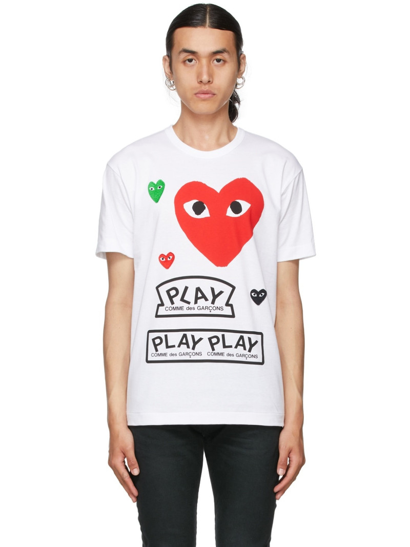 White & Red Multi Logo T-Shirt - 1