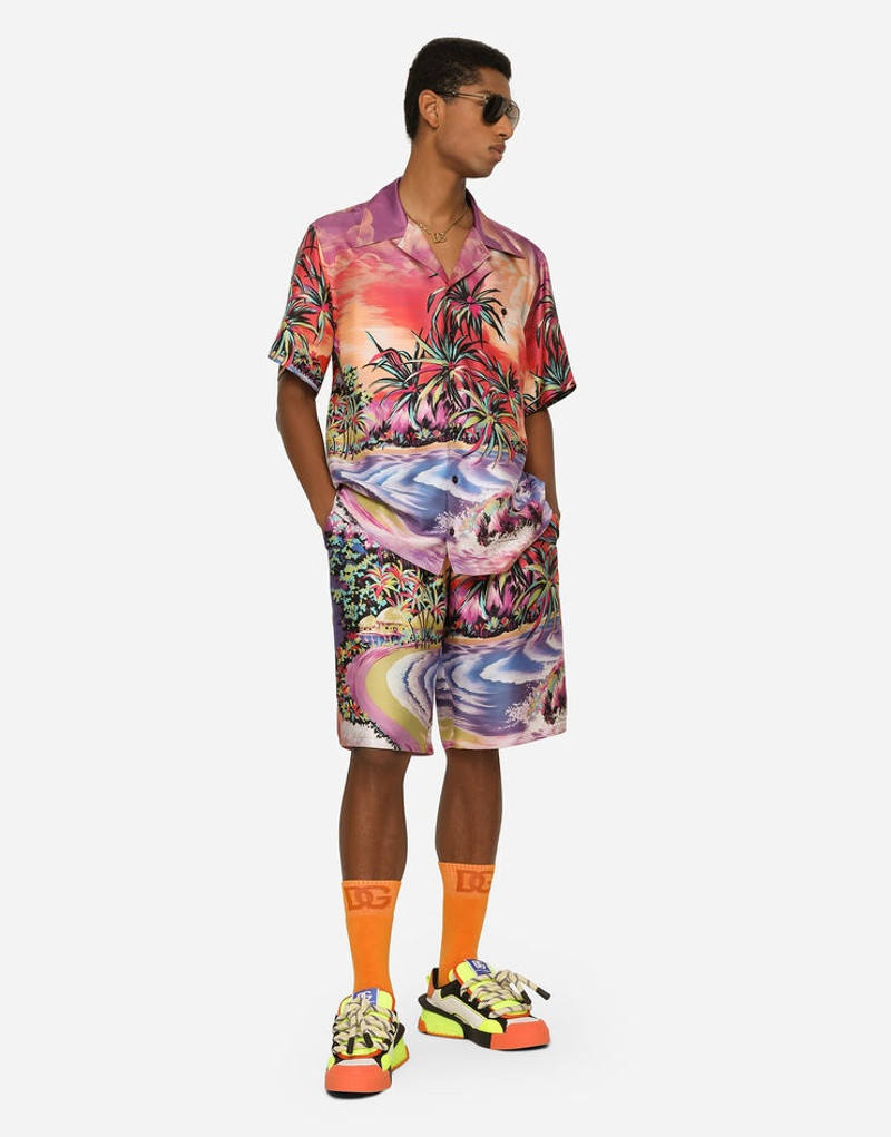 Dolce & Gabbana Silk twill jogging shorts with Hawaiian print outlook
