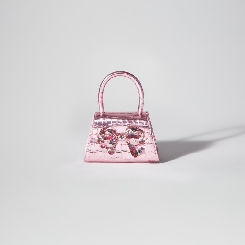 Pink Metallic Croc Micro Bow Bag 1