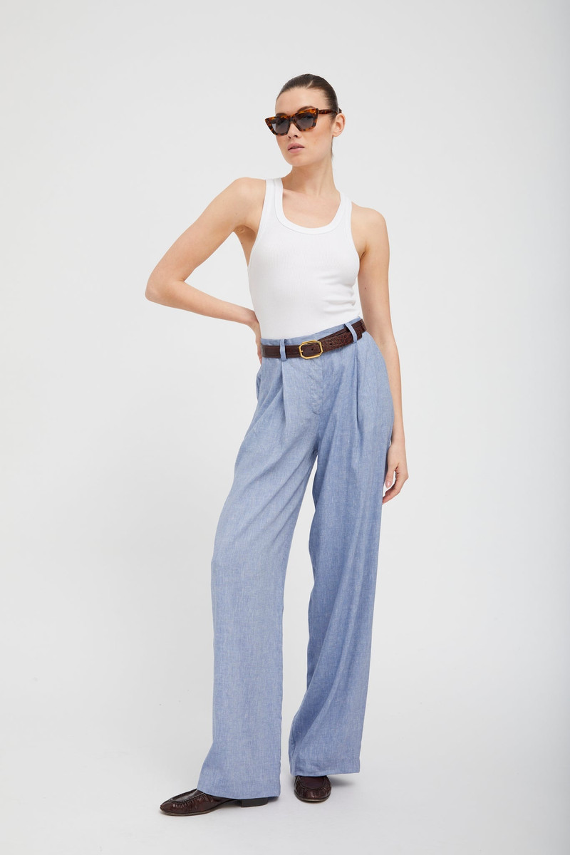 SPRWMN BLUE LINEN PALOMA PLEATED TROUSERS outlook