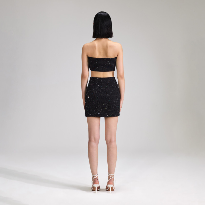 self-portrait Black Sequin Knit Bandeau Top outlook