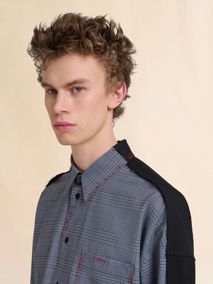 BLUE TROPICAL WOOL SHIRT WITH CONTRAST BACK - 4