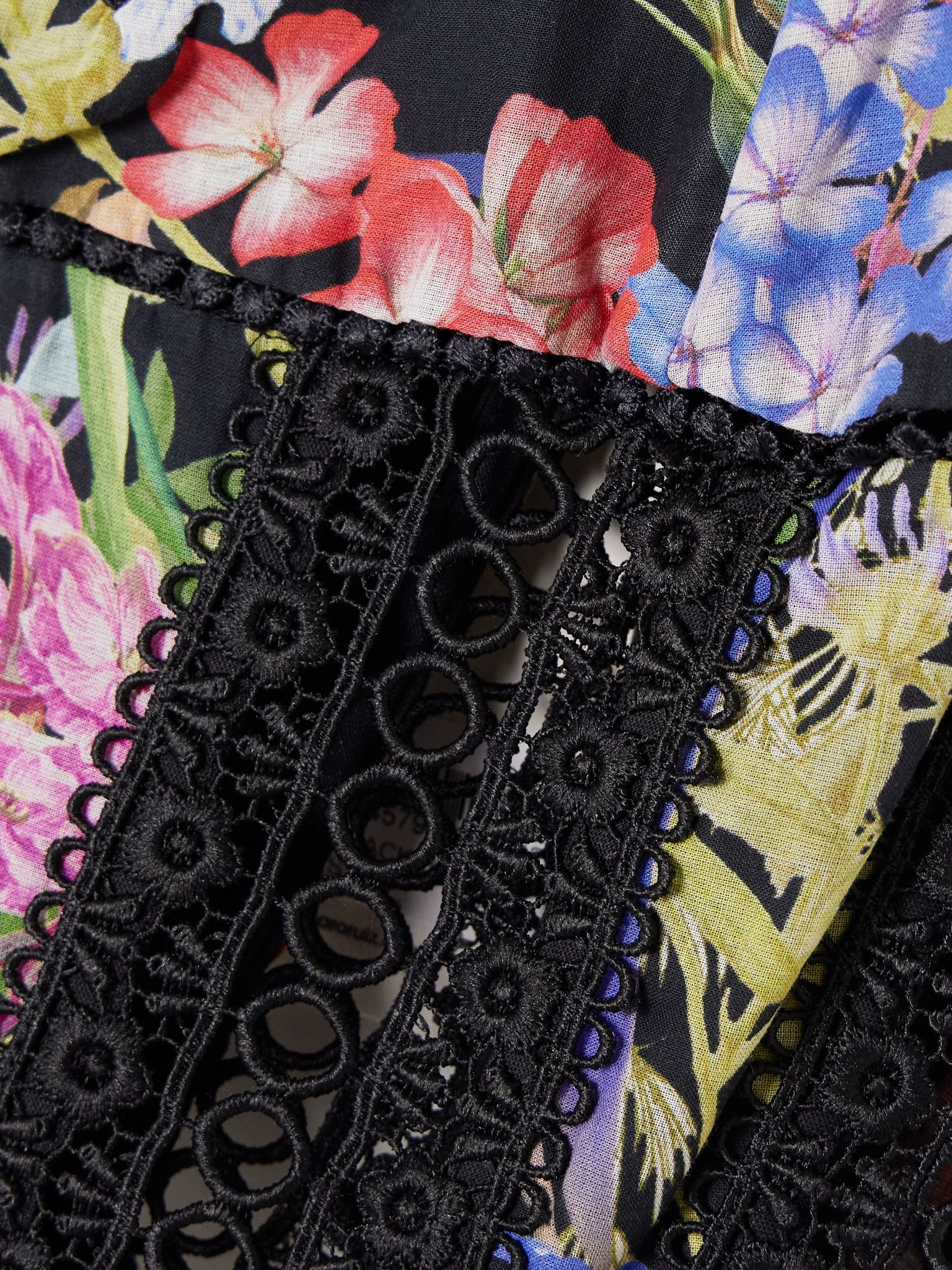 Poppy guipure lace-trimmed floral-print cotton-blend voile bustier top Black - 4