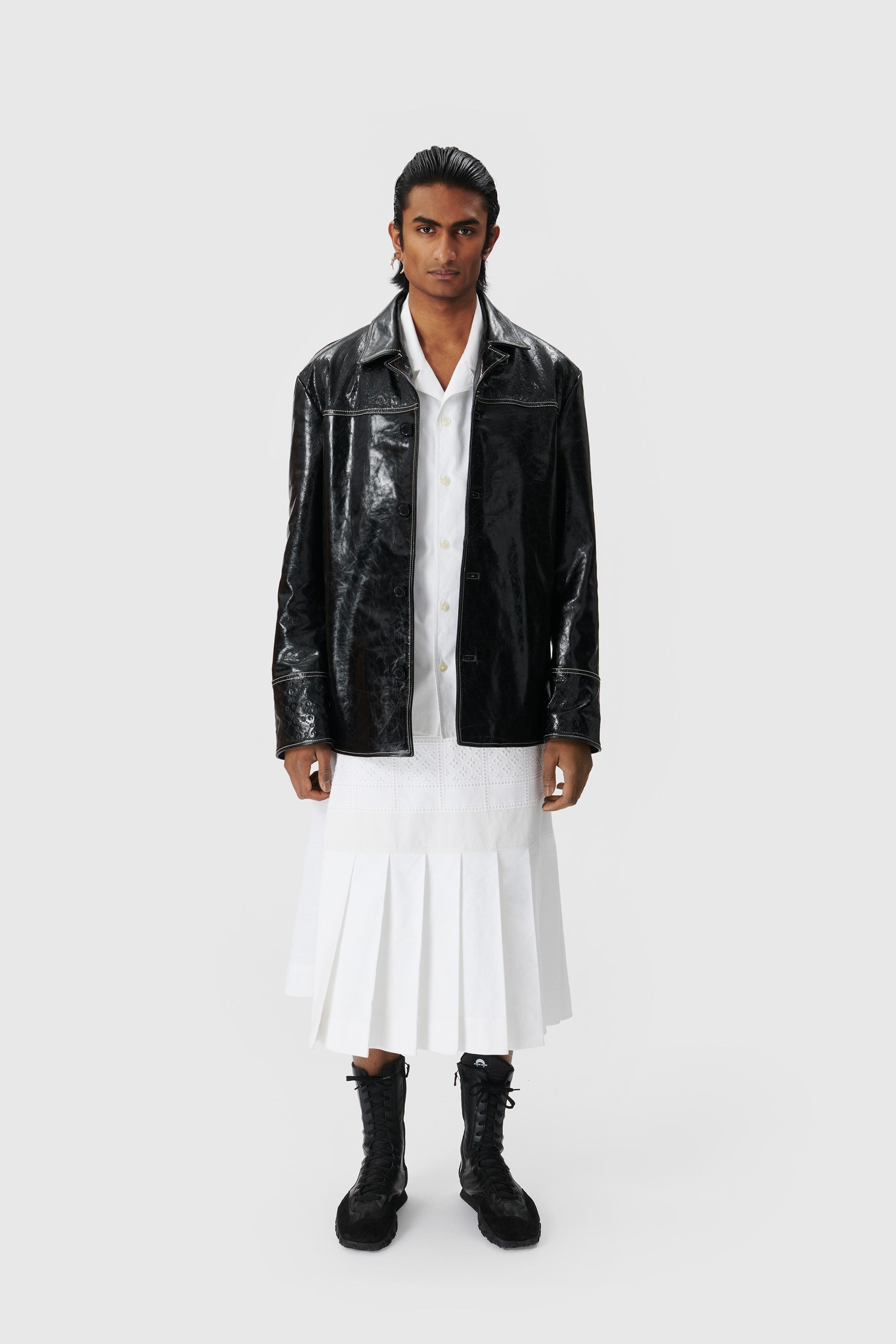 Embossed Leather Overshirt - 5