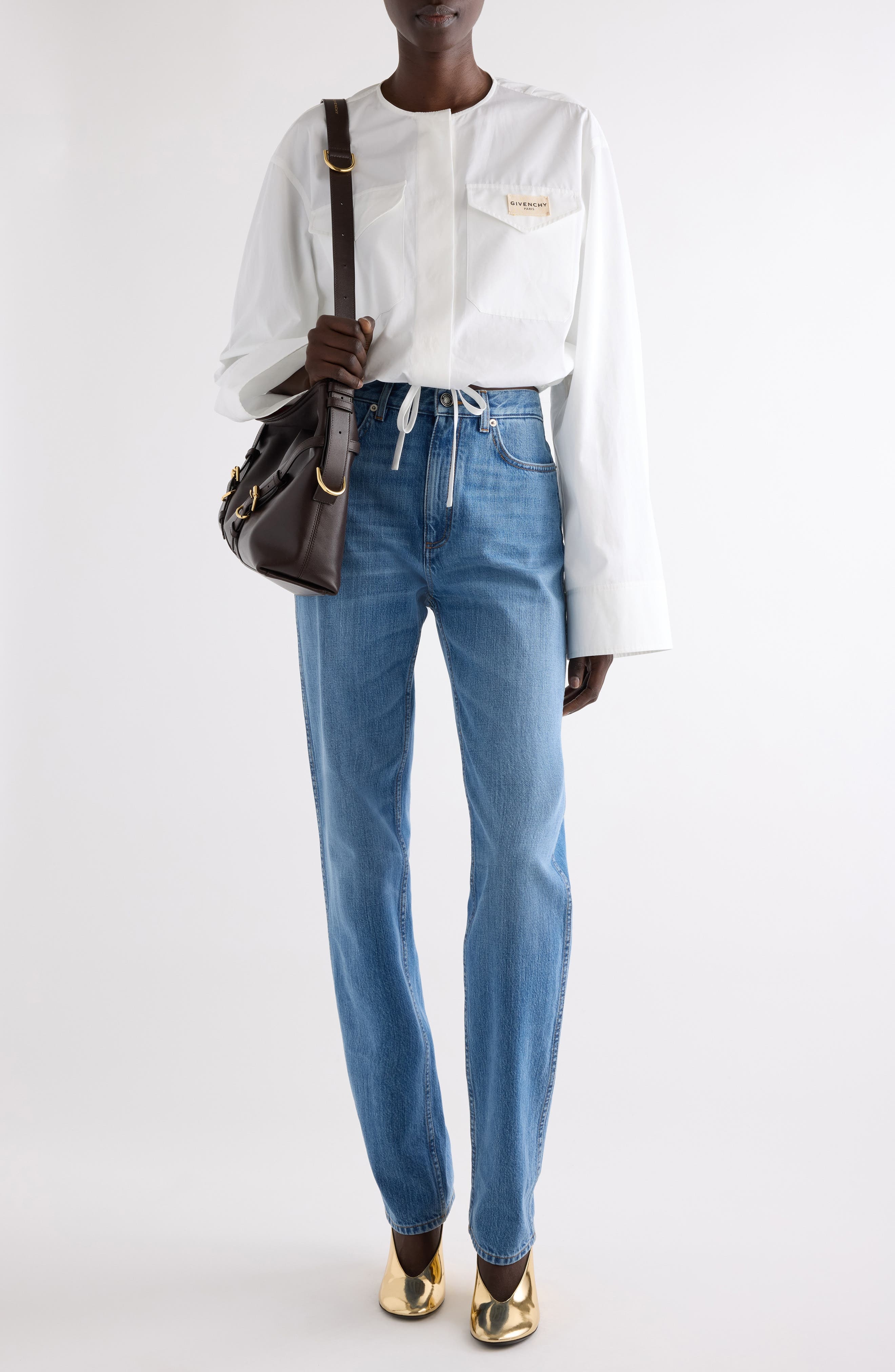 Givenchy Utility Cotton Poplin Crop Shirt in White at Nordstrom - 2